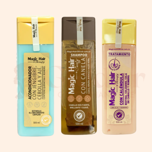 Shampoo Canela + Tratamiento Caléndula + Acondicionador con Jengibre, Cebolla y Aji